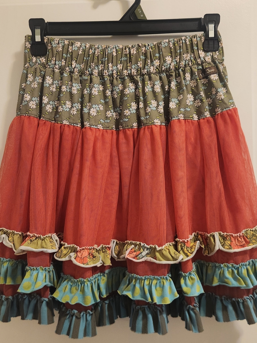 Matilda Jane Coral Tiered Skirt with Olive Floral Waistband